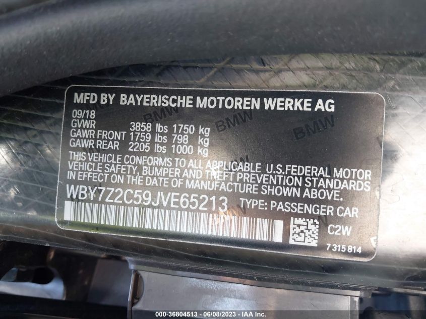 2018 BMW I3 - WBY7Z2C59JVE65213