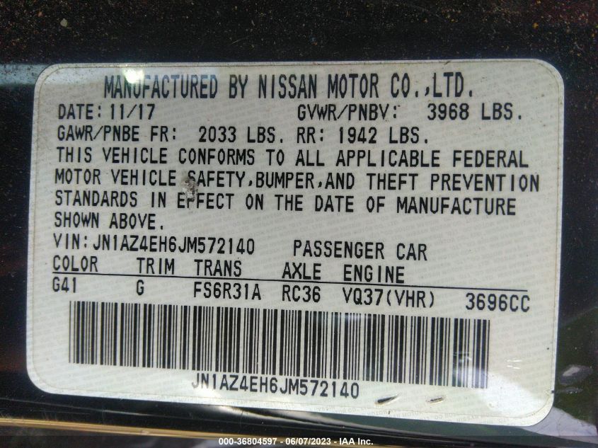 2018 NISSAN 370Z COUPE JN1AZ4EH6JM572140