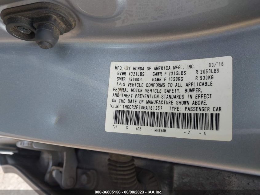 2016 HONDA ACCORD SEDAN SPORT - 1HGCR2F50GA161357