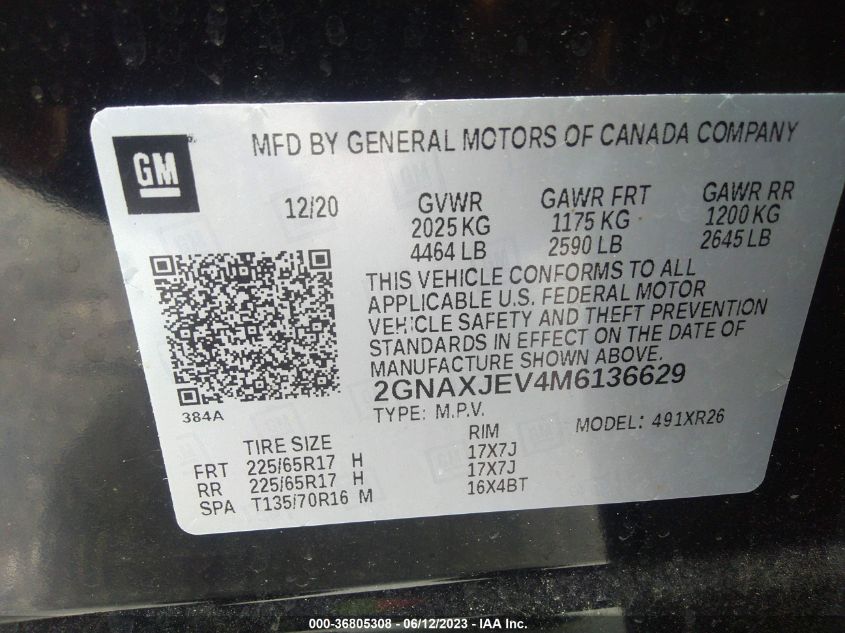 2021 CHEVROLET EQUINOX LT - 2GNAXJEV4M6136629