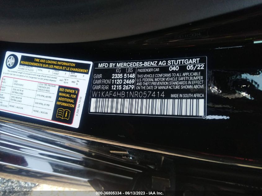 2022 MERCEDES-BENZ C-CLASS C 300 - W1KAF4HB1NR057414