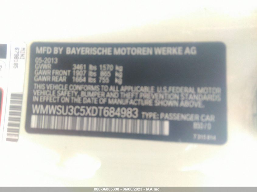 2013 MINI COOPER HARDTOP - WMWSU3C5XDT684983