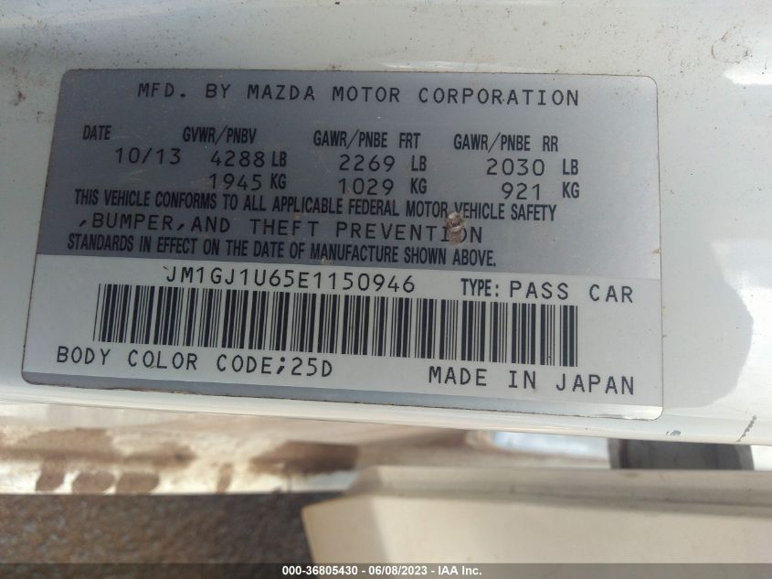 2014 MAZDA MAZDA6 I SPORT - JM1GJ1U65E1150946