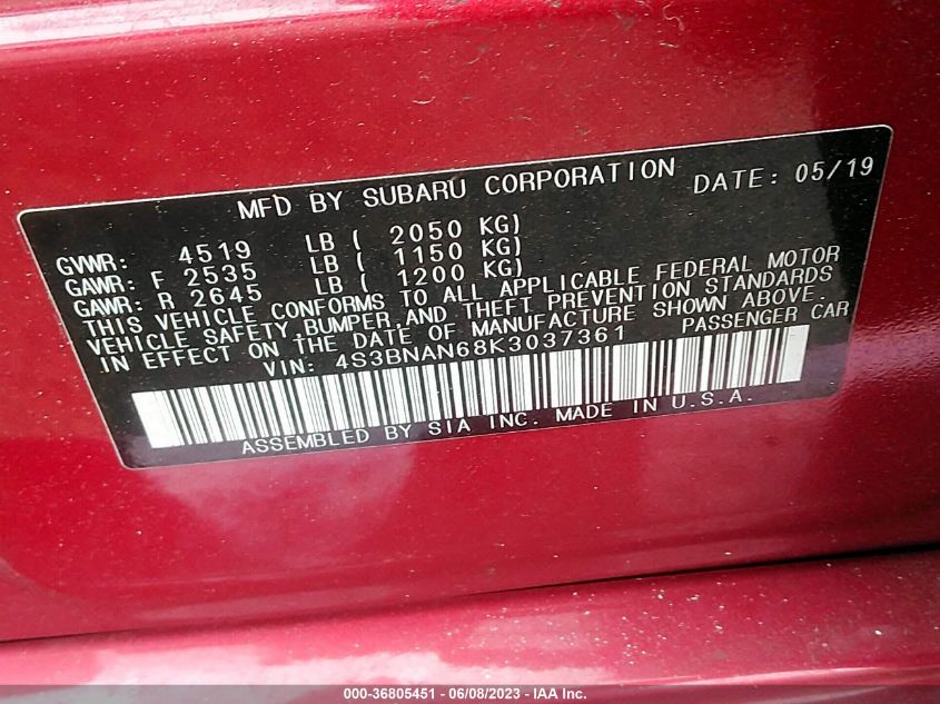 2019 SUBARU LEGACY LIMITED - 4S3BNAN68K3037361
