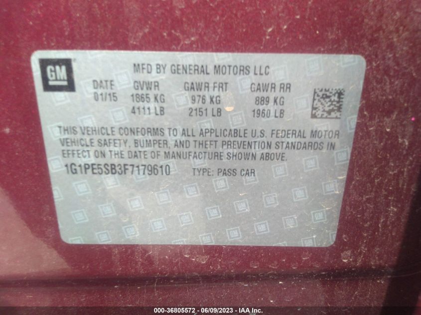 2015 CHEVROLET CRUZE LT - 1G1PE5SB3F7179610