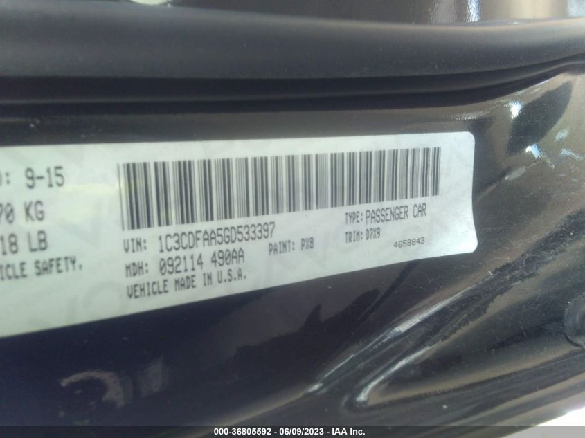 2016 DODGE DART SE - 1C3CDFAA5GD533397