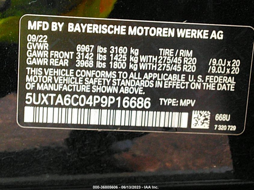 2023 BMW X5 XDRIVE45E - 5UXTA6C04P9P16686