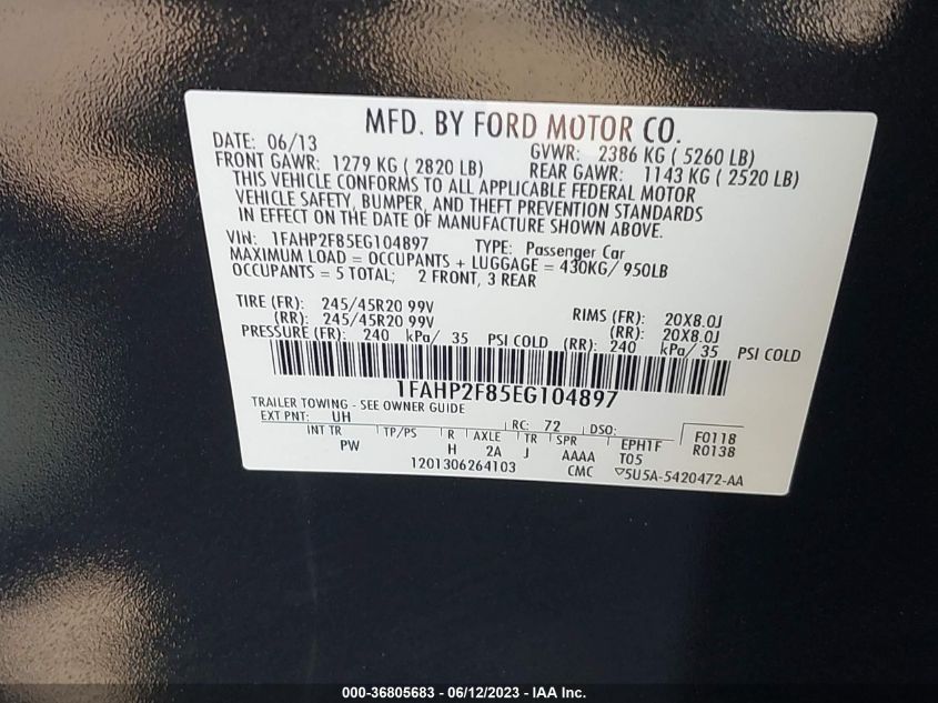 2014 FORD TAURUS LIMITED - 1FAHP2F85EG104897