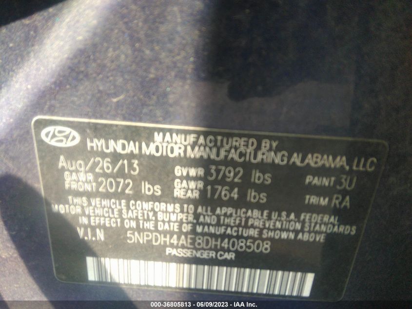 2013 HYUNDAI ELANTRA GLS - 5NPDH4AE8DH408508