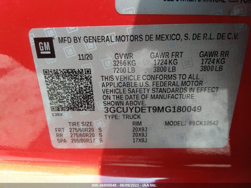 2021 CHEVROLET SILVERADO 1500 LT - 3GCUYDET9MG180049