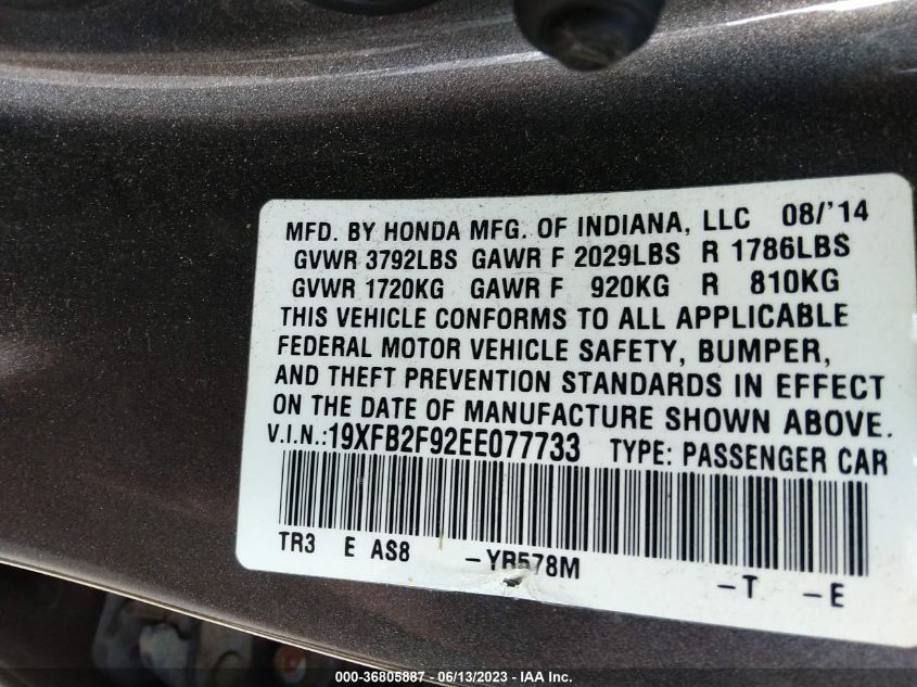 2014 HONDA CIVIC SEDAN EX-L - 19XFB2F92EE077733