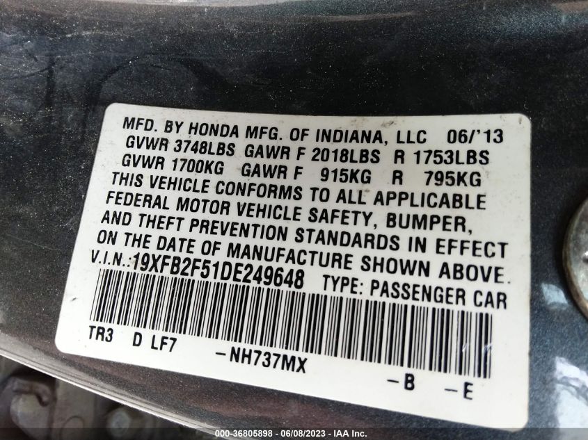 2013 HONDA CIVIC SDN LX - 19XFB2F51DE249648