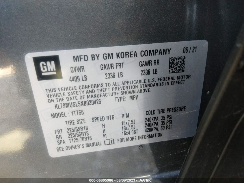 2022 CHEVROLET TRAILBLAZER RS - KL79MUSL5NB020425