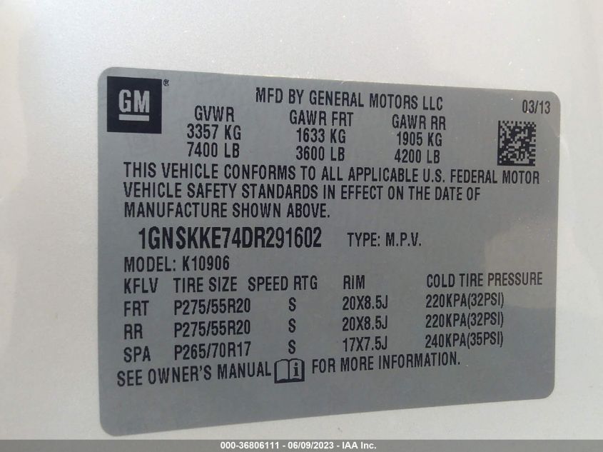 2013 CHEVROLET SUBURBAN K1500 LTZ - 1GNSKKE74DR291602