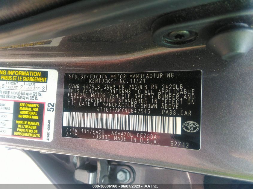 2022 TOYOTA CAMRY SE - 4T1G11AKXNU642545