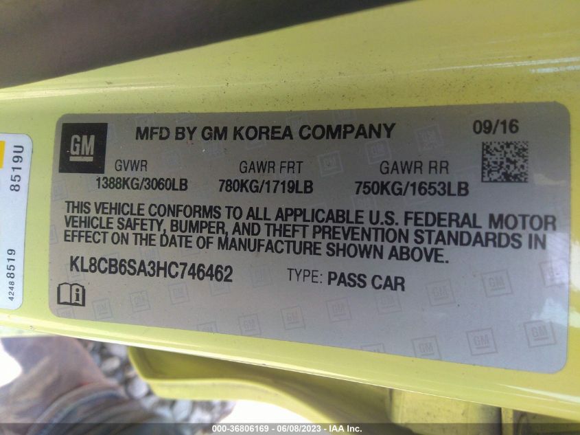 2017 CHEVROLET SPARK LS - KL8CB6SA3HC746462