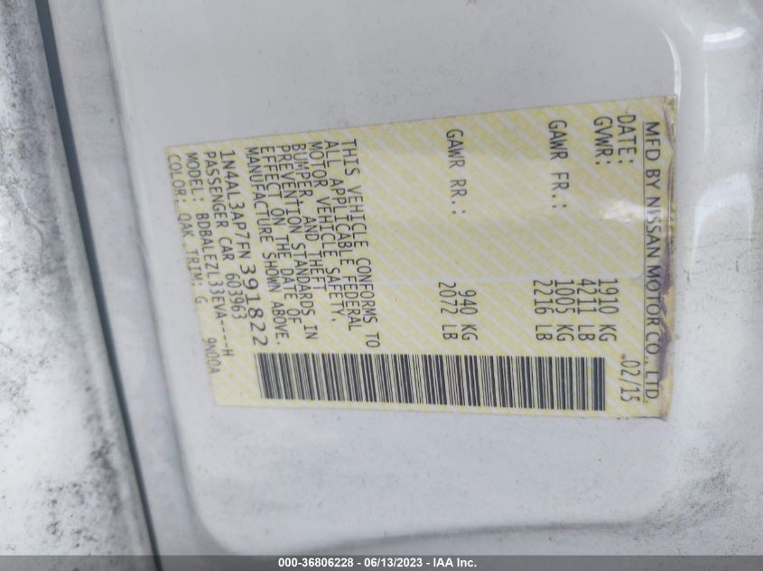 2015 NISSAN ALTIMA 2.5/S/SV/SL - 1N4AL3AP7FN391822
