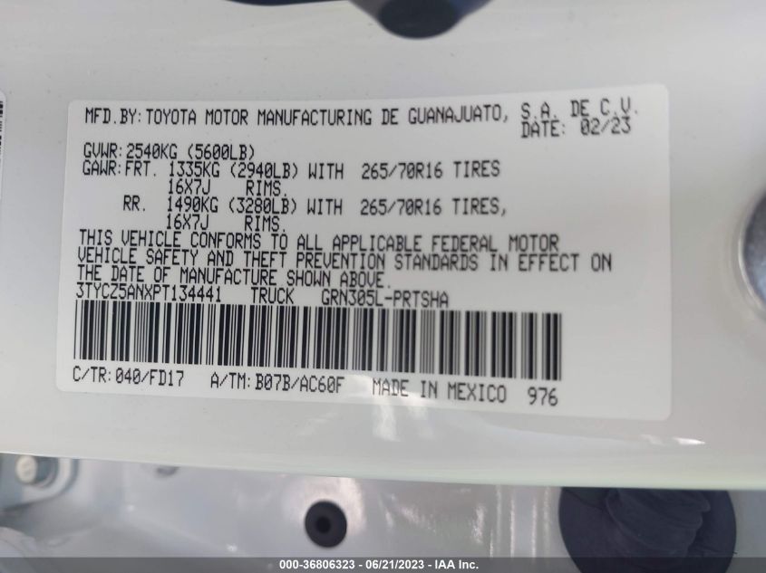 2023 TOYOTA TACOMA 4WD SR/SR5/TRD SPORT - 3TYCZ5ANXPT134441