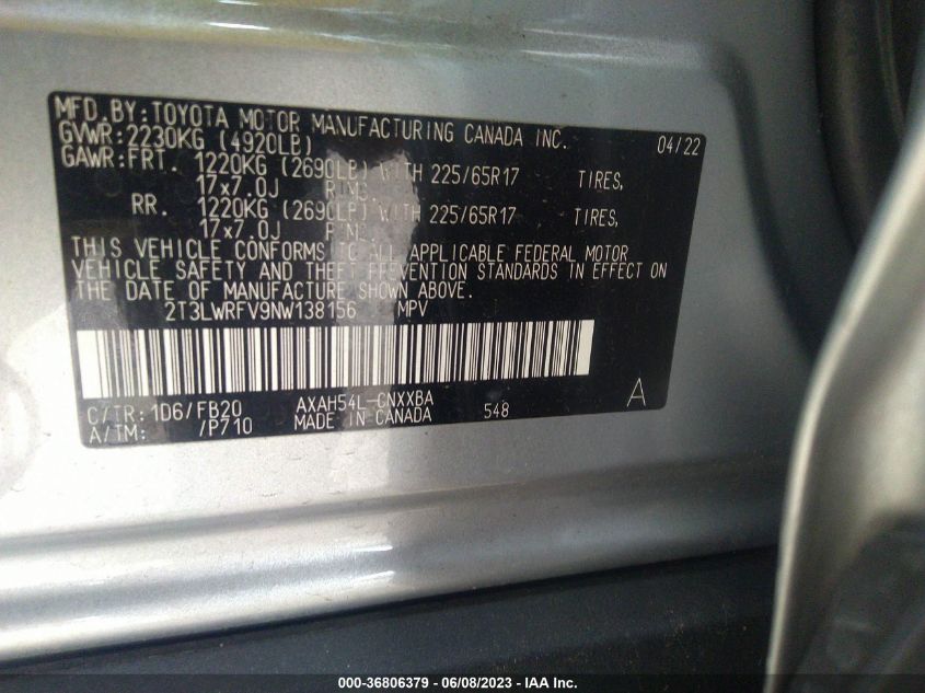 2022 TOYOTA RAV4 HYBRID LE - 2T3LWRFV9NW138156