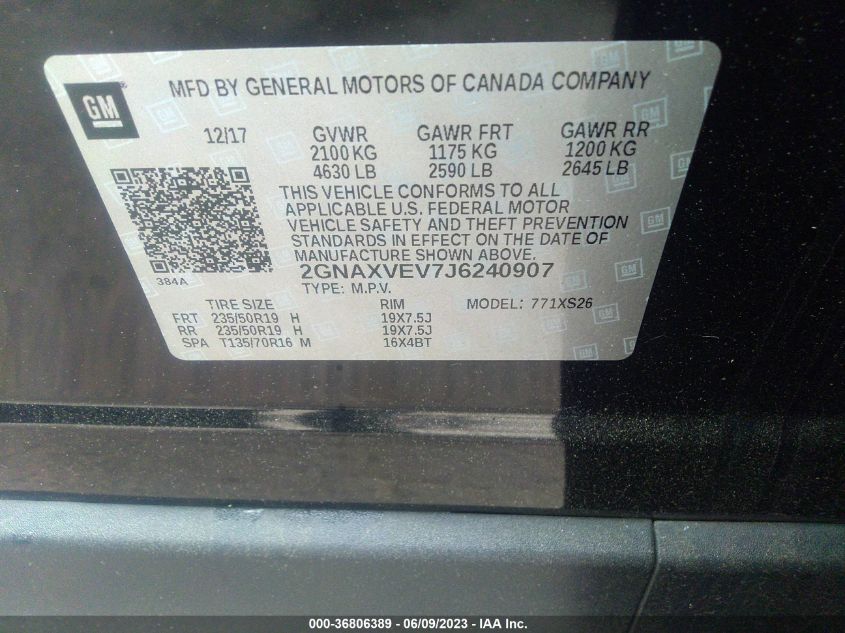 2018 CHEVROLET EQUINOX PREMIER - 2GNAXVEV7J6240907