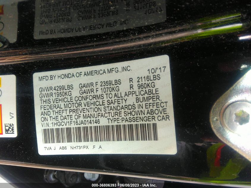 2018 HONDA ACCORD SEDAN LX 1.5T - 1HGCV1F16JA014146