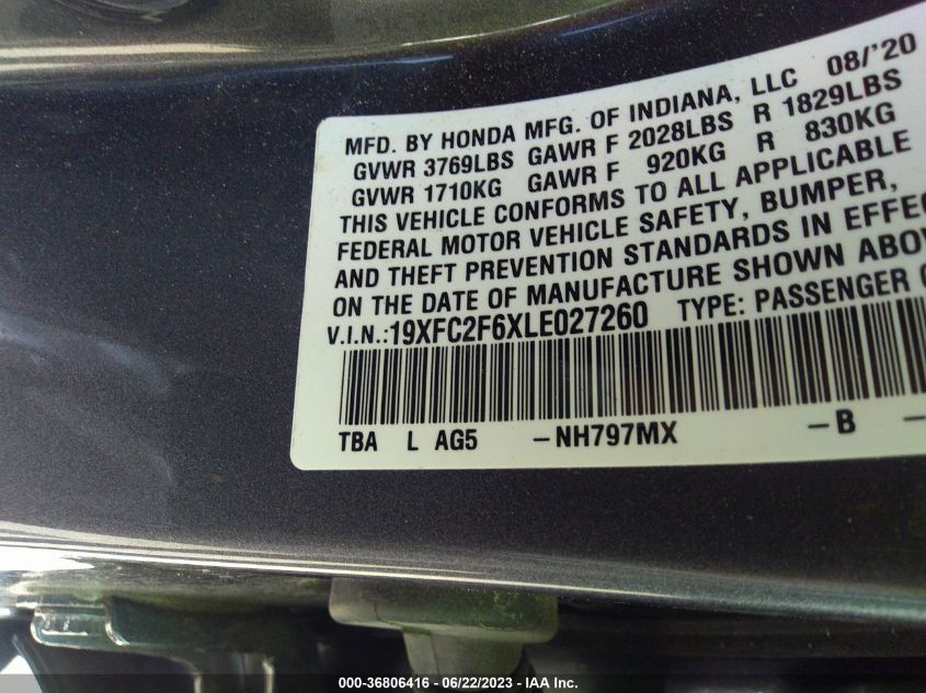 19XFC2F6XLE027260 Honda Civic Sedan LX 9