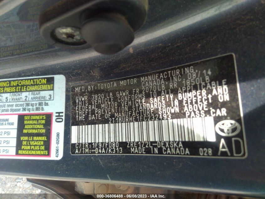 2015 TOYOTA COROLLA L/LE/LE PLS/PRM/S/S PLS - 2T1BURHE1FC232493
