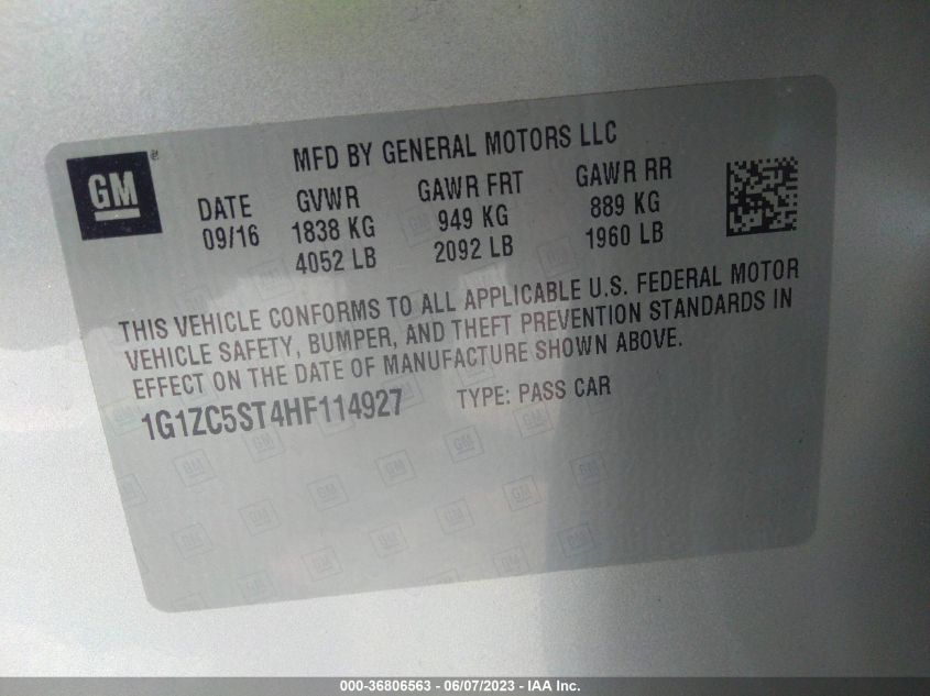 2017 CHEVROLET MALIBU LS - 1G1ZC5ST4HF114927