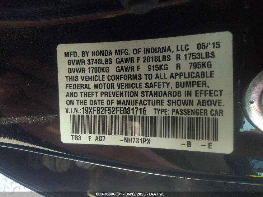 2015 HONDA CIVIC SEDAN LX - 19XFB2F52FE081716
