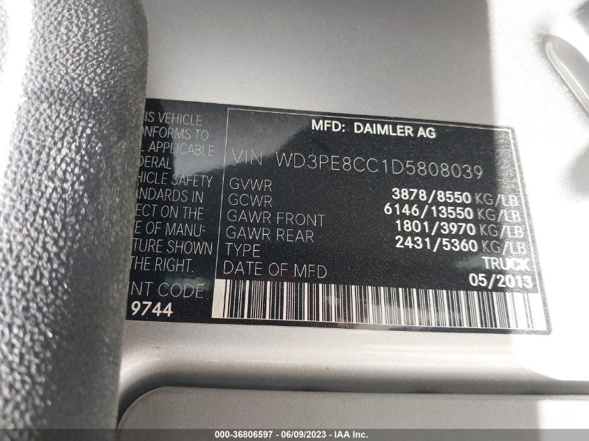 2013 MERCEDES-BENZ SPRINTER CARGO VANS WD3PE8CC1D5808039