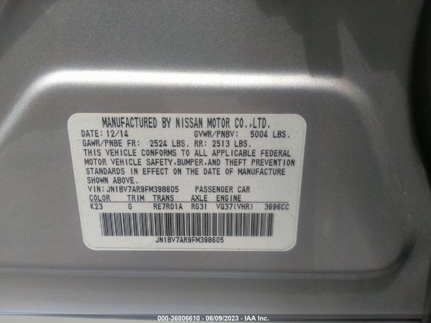 2015 INFINITI Q50 PREMIUM - JN1BV7AR9FM398605