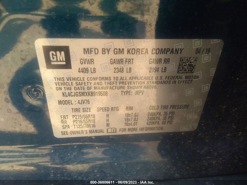 2019 BUICK ENCORE ESSENCE - KL4CJGSMXKB919508