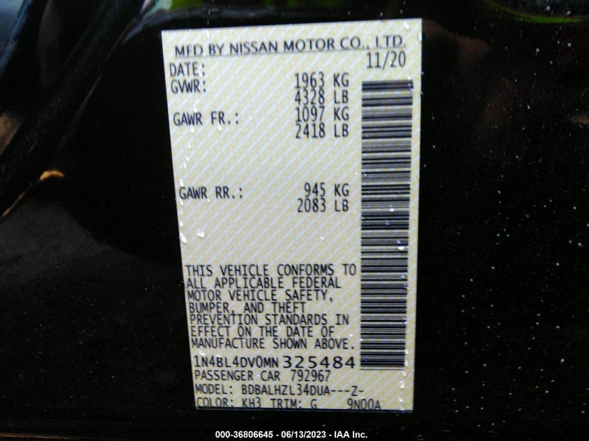 2021 NISSAN ALTIMA 2.5 SV - 1N4BL4DV0MN325484