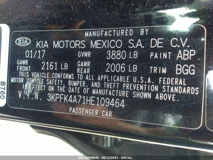 2017 KIA FORTE LX - 3KPFK4A71HE109464