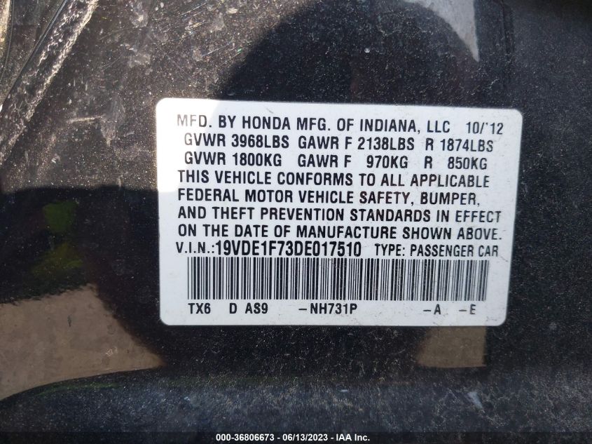 2013 ACURA ILX 20 TECH - 19VDE1F73DE017510