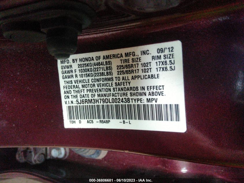 2013 HONDA CR-V EX-L - 5J6RM3H79DL002438