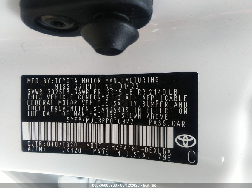 2023 TOYOTA COROLLA LE - 5YFB4MDE3PP010922