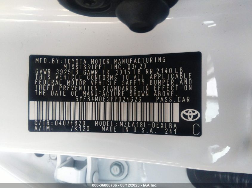 2023 TOYOTA COROLLA LE - 5YFB4MDE3PP024626