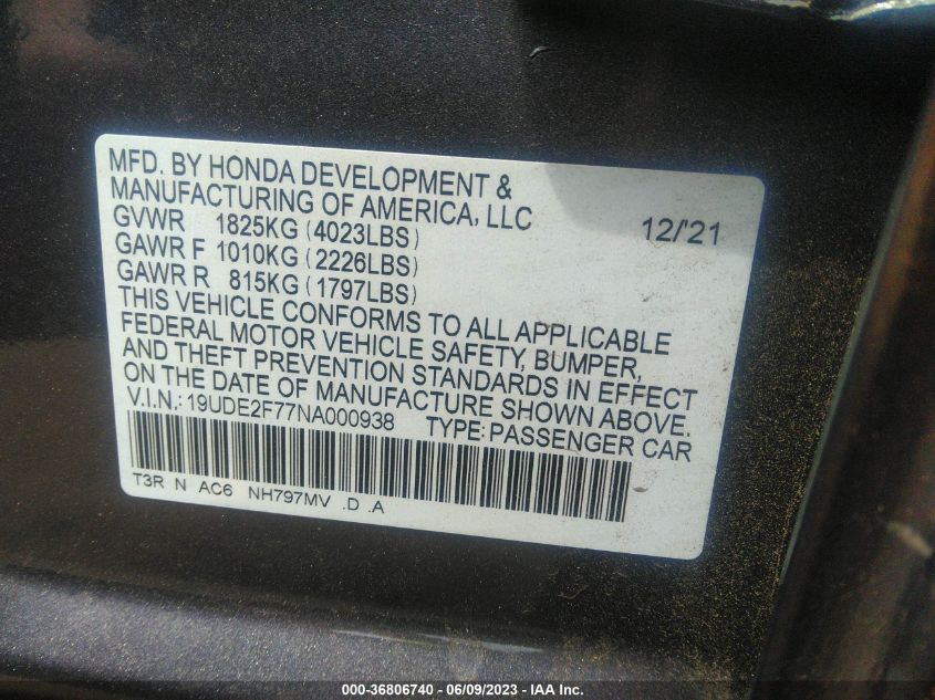 2022 ACURA ILX W/PREMIUM PACKAGE - 19UDE2F77NA000938
