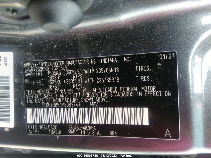 2021 TOYOTA HIGHLANDER XLE - 5TDGZRBH1MS083744