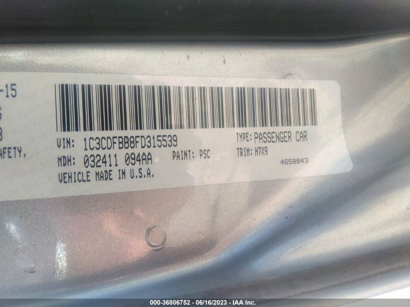 2015 DODGE DART SXT - 1C3CDFBB8FD315539