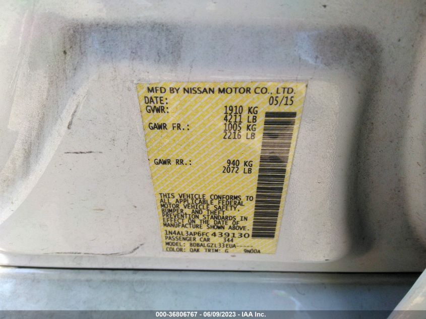 2015 NISSAN ALTIMA 2.5/S/SV/SL - 1N4AL3AP6FC439130