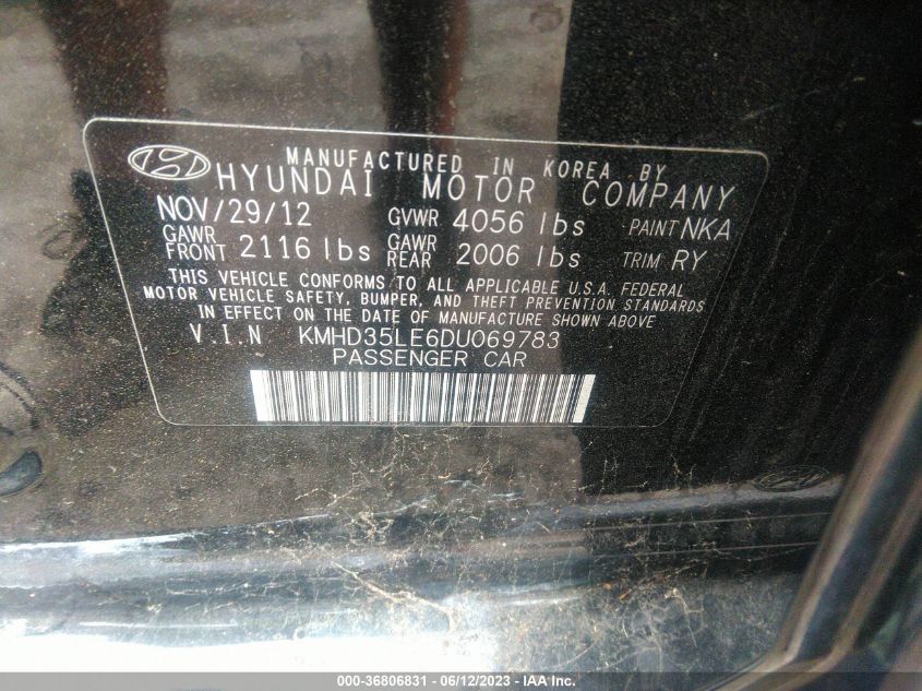2013 HYUNDAI ELANTRA GT W/BLUE INT - KMHD35LE6DU069783