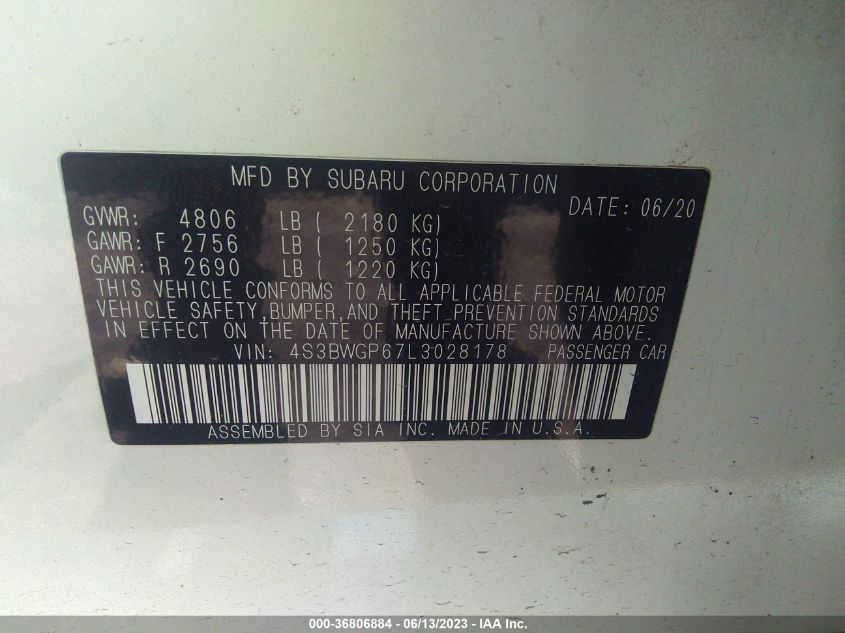 2020 SUBARU LEGACY TOURING XT - 4S3BWGP67L3028178
