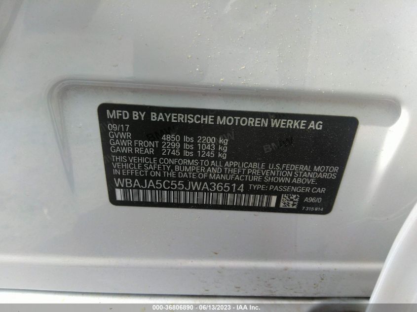 2018 BMW 5 SERIES 530I - WBAJA5C55JWA36514