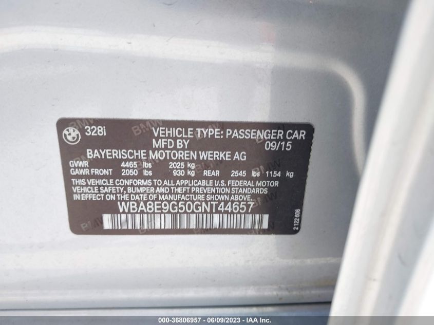 2016 BMW 3 SERIES 328I - WBA8E9G50GNT44657