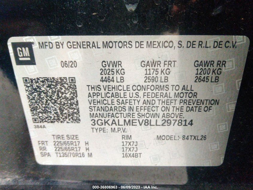 2020 GMC TERRAIN SLE - 3GKALMEV8LL297814