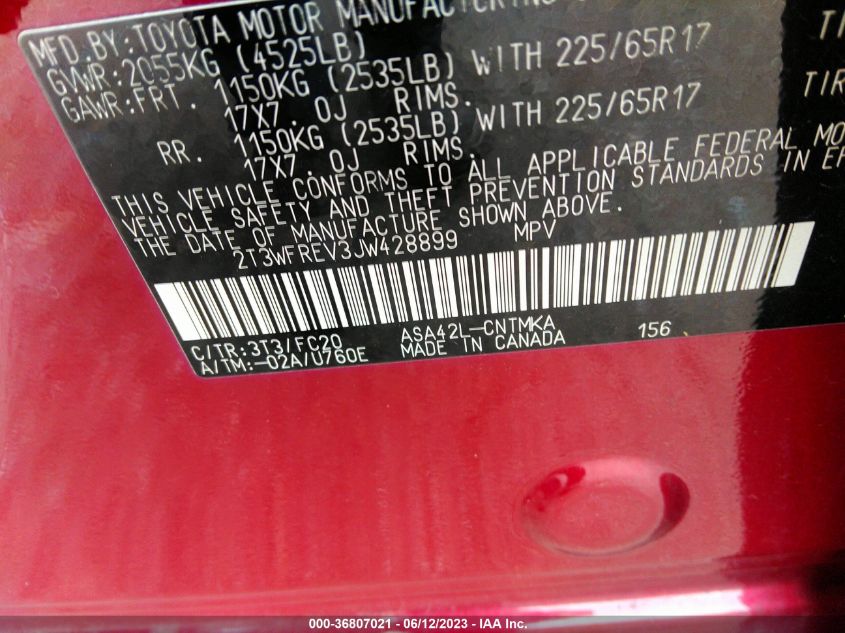 2018 TOYOTA RAV4 XLE/ADVENTURE - 2T3WFREV3JW428899