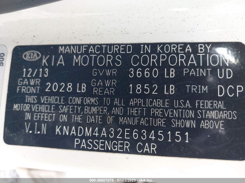 2014 KIA RIO LX - KNADM4A32E6345151