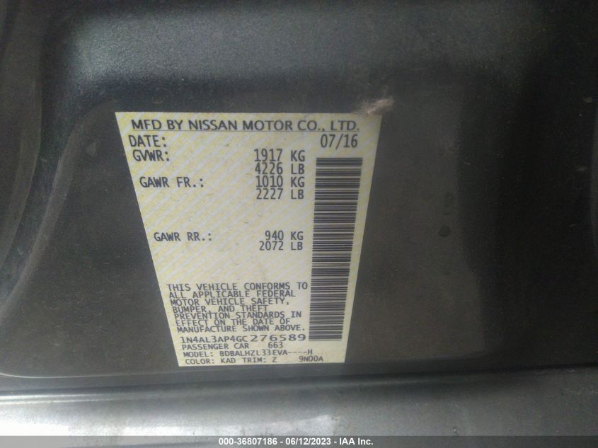 2016 NISSAN ALTIMA 2.5 SR - 1N4AL3AP4GC276589